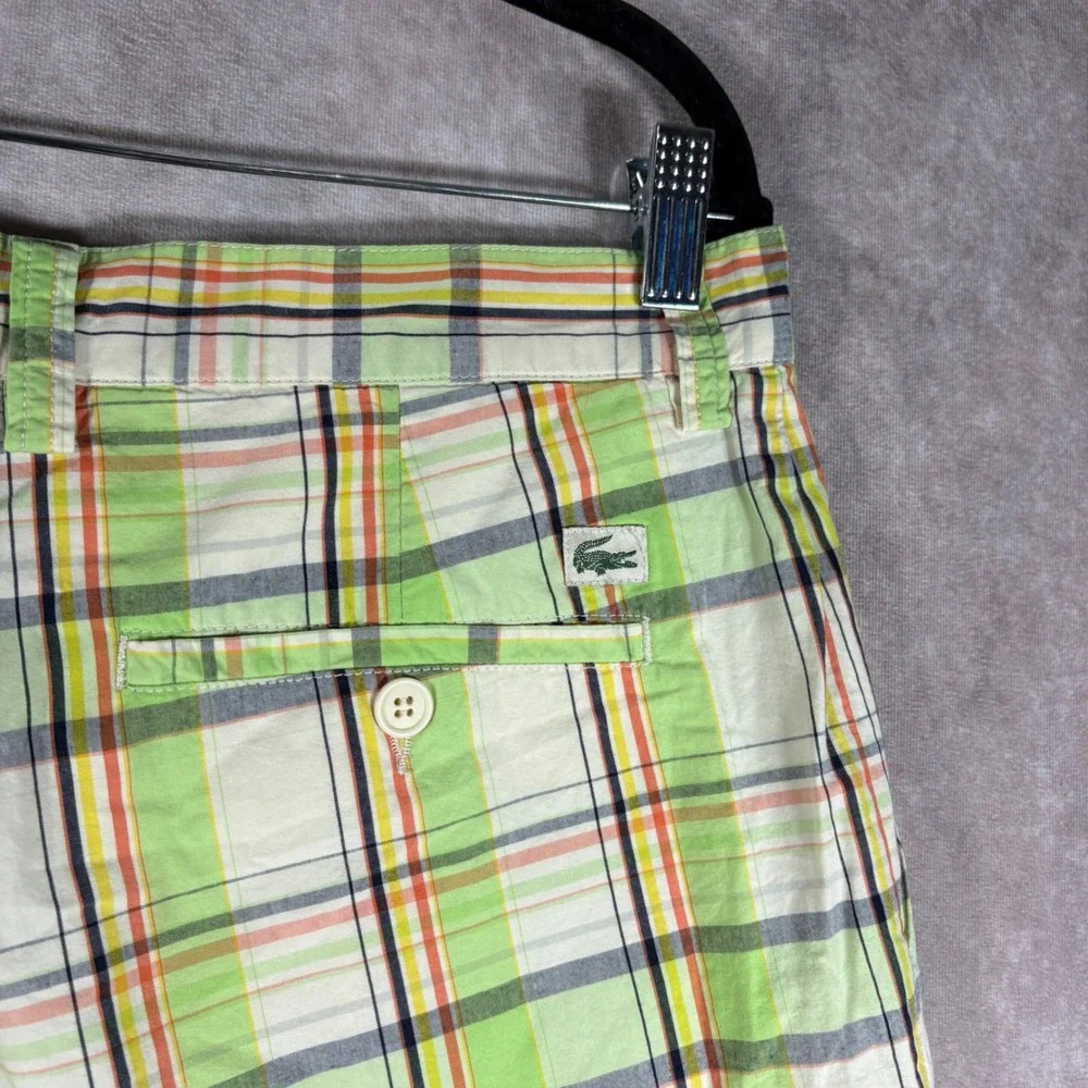 Lacoste Shorts Mens Size 36 Green Plaid Flat Front Cotton Preppy Golf Summer